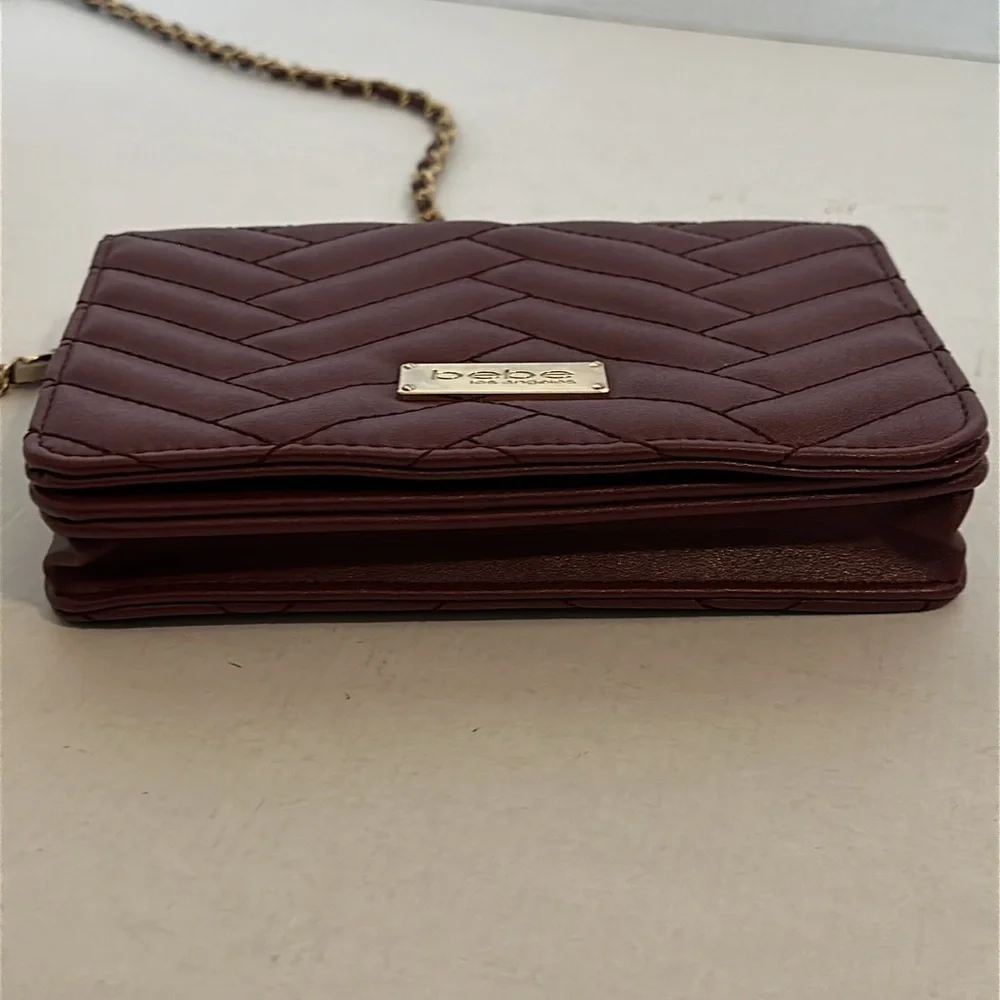 BEBE Sophia crossbody purse burgundy quilted gold hardware BNWOT